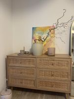 Kommode mit Rattanfronten helles Holz sechs Schubladen