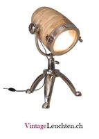 Vintage Tischleuchte Holz Design Stativlampe Scheinwerfer