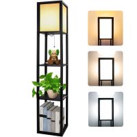 Holz Stehlampe Standleuchte mit Regal und 3 Farbtemperaturen