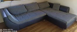 Ecksofa grau Stoffkombination Lederoptik 