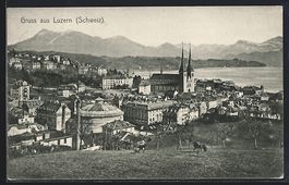 Luzern, Teilansicht mit Rundbau und Kirc