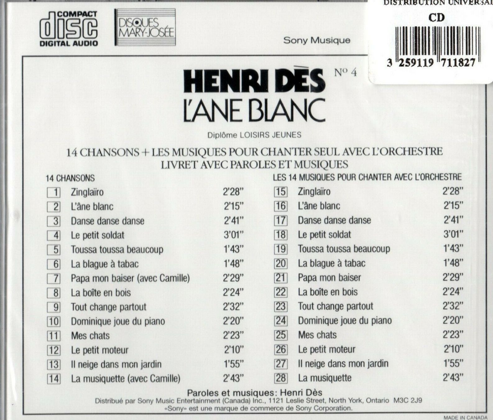 CD: Henri Dès - 4 -L'Âne Blanc - CD Neuf – Nuovo e nell'imballaggio originale da Genève venduto da Cockattoo 1