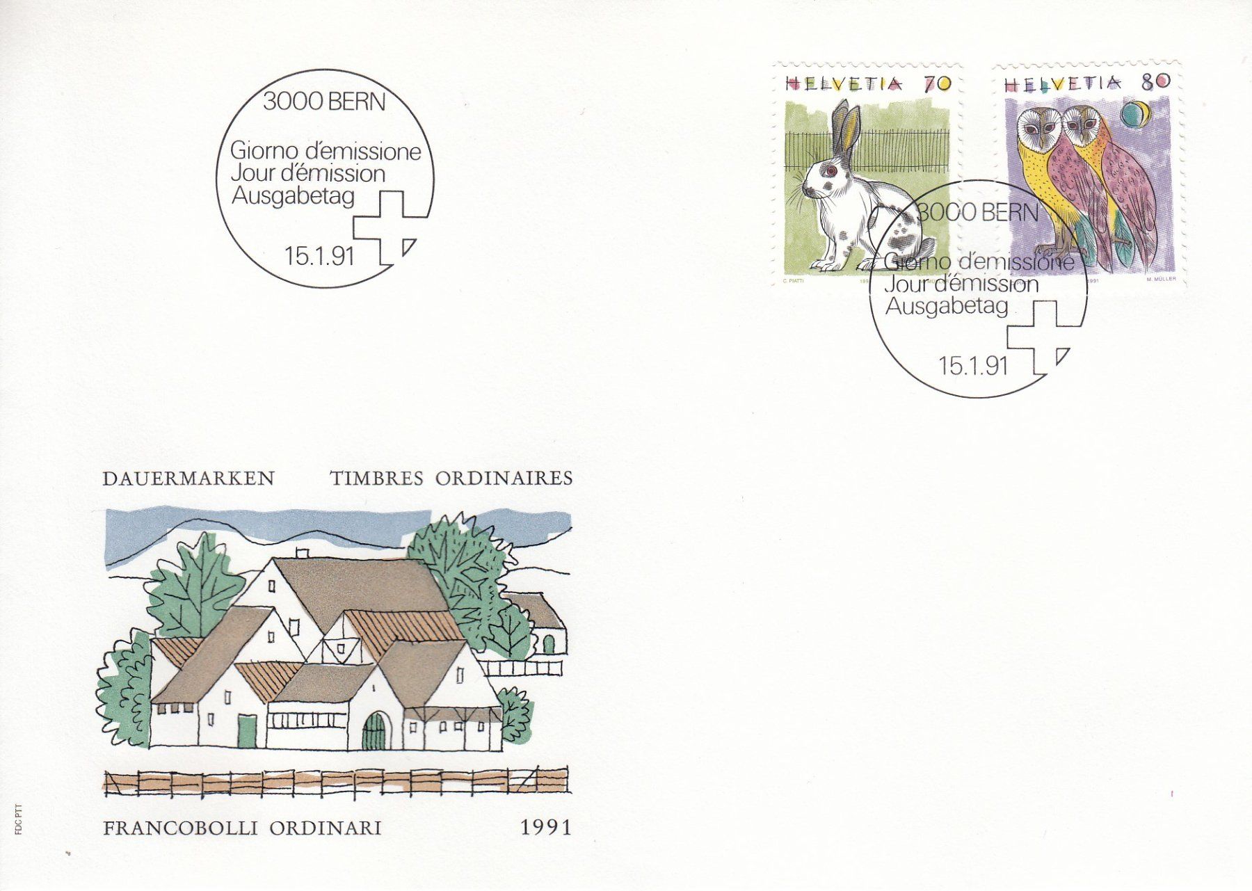 Tutti i francobolli: 1990/93 789-95 Tiere Dauermarken 4 FDC – Usato da Spreitenbach venduto da Mustang_1105 2