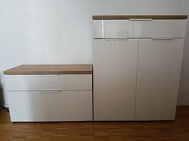 Kommode/Schuhschrank Hochglanz weiss 2-teilig