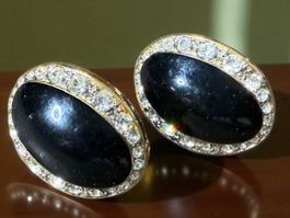 Elegante schwarze Vintage Ohrringe mit Strassste