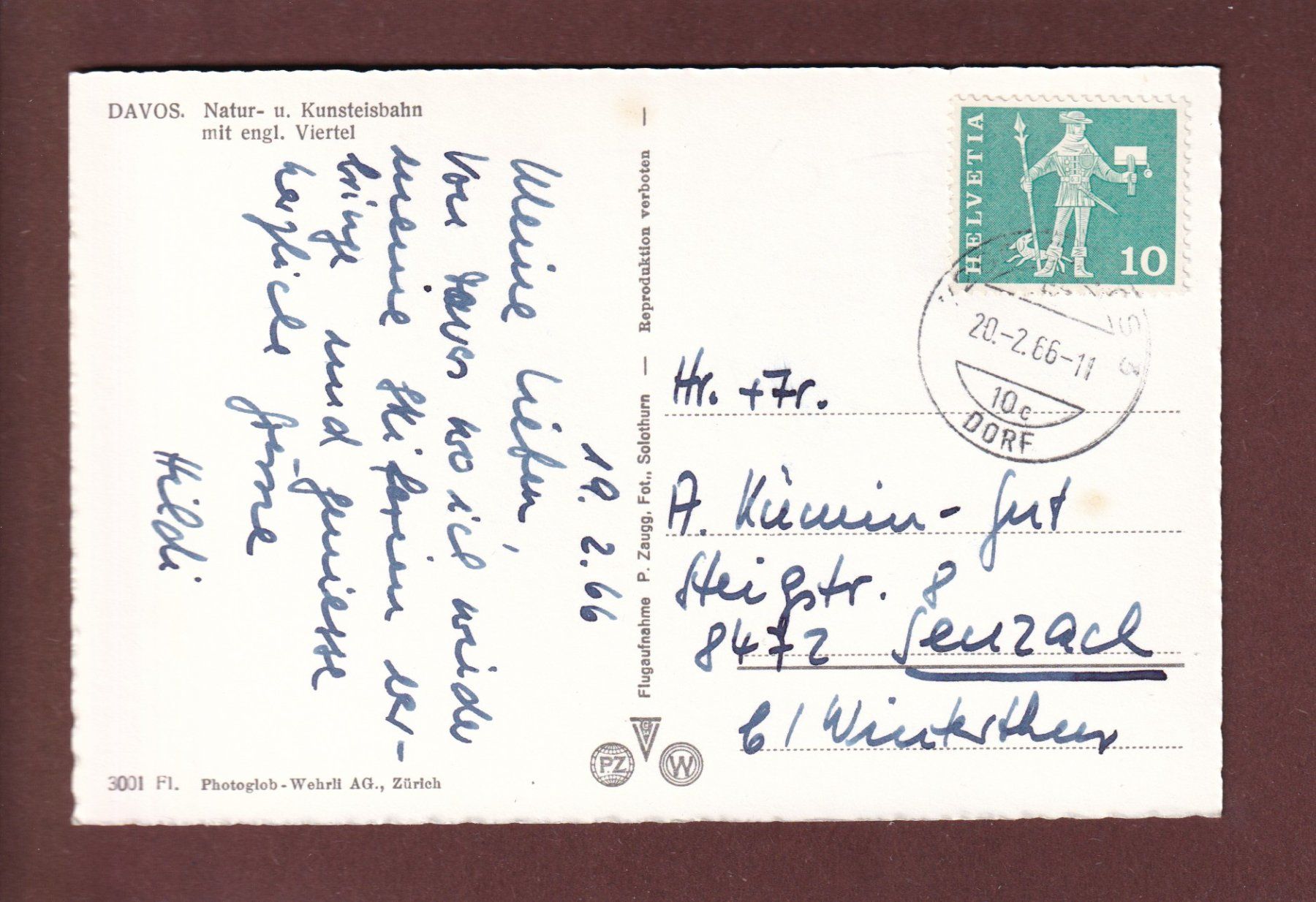 Ansichtskarten: DAVOS - Eisbahn - Englischer Viertel - 1966 – Gebraucht aus Pully von nicecards 1