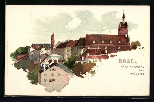 Cartoline postali: Fritz Voellmy: Basel, Teilansicht mit Ki – Usato da Berlin venduto da bartko-reher