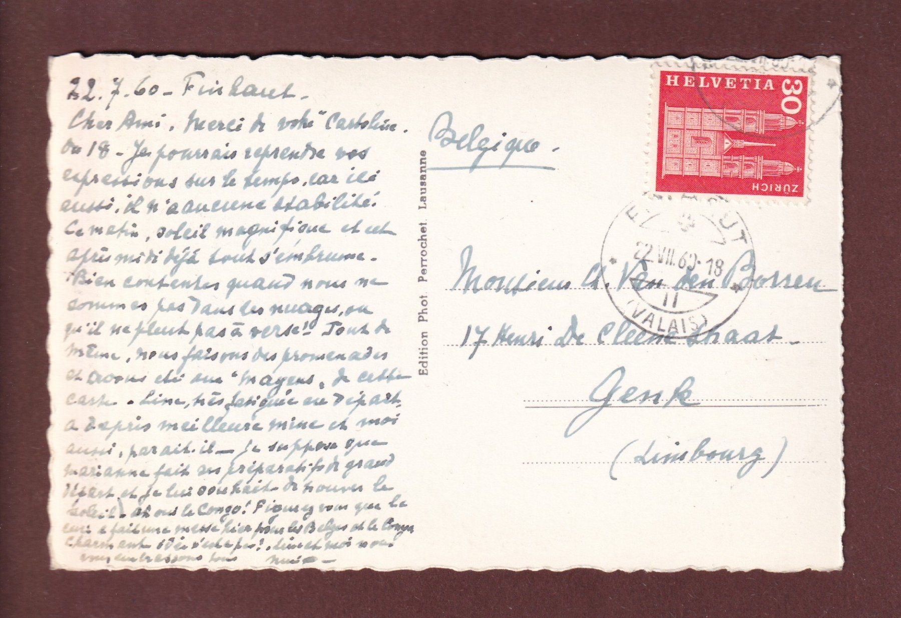 Cartoline postali: MAYENS DE FINHAUT - 1960 – Usato da Pully venduto da nicecards 1