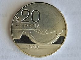 20 Fr. Gedenkmünze 1997 150J Eisenbahn