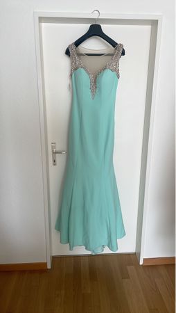 Elegantes, mintfarbenes Abendkleid mit Steinen, Grösse S