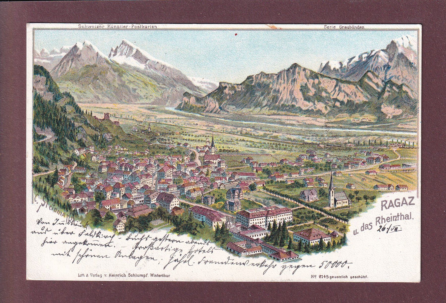Cartoline postali: RAGAZ und das Rheinthal - Litho Schlumpf – Usato da Pully venduto da nicecards