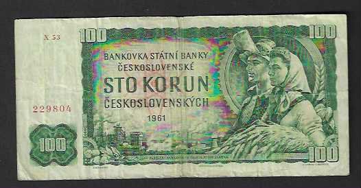 Banknoten: Cekoslavakia  100  Korun  1961  Gebraucht – Gebraucht aus Gordola von coinsandnotes