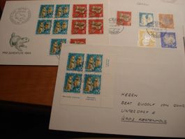 FDC Pro Juventute 1965, Satz und Einzel, 9 Belege, tw gelau