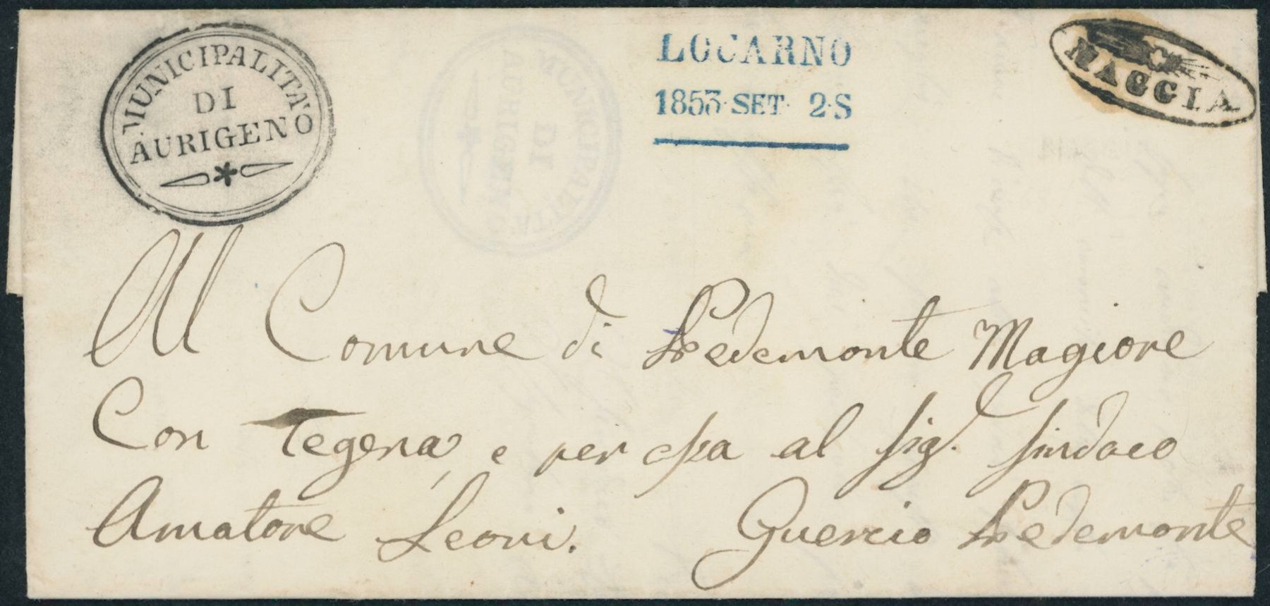 Alle Briefmarken: TI Maggia - Strahlenstempel - Locarno - Brief - Aurigeno – Gebraucht aus Schindellegi von leecollect