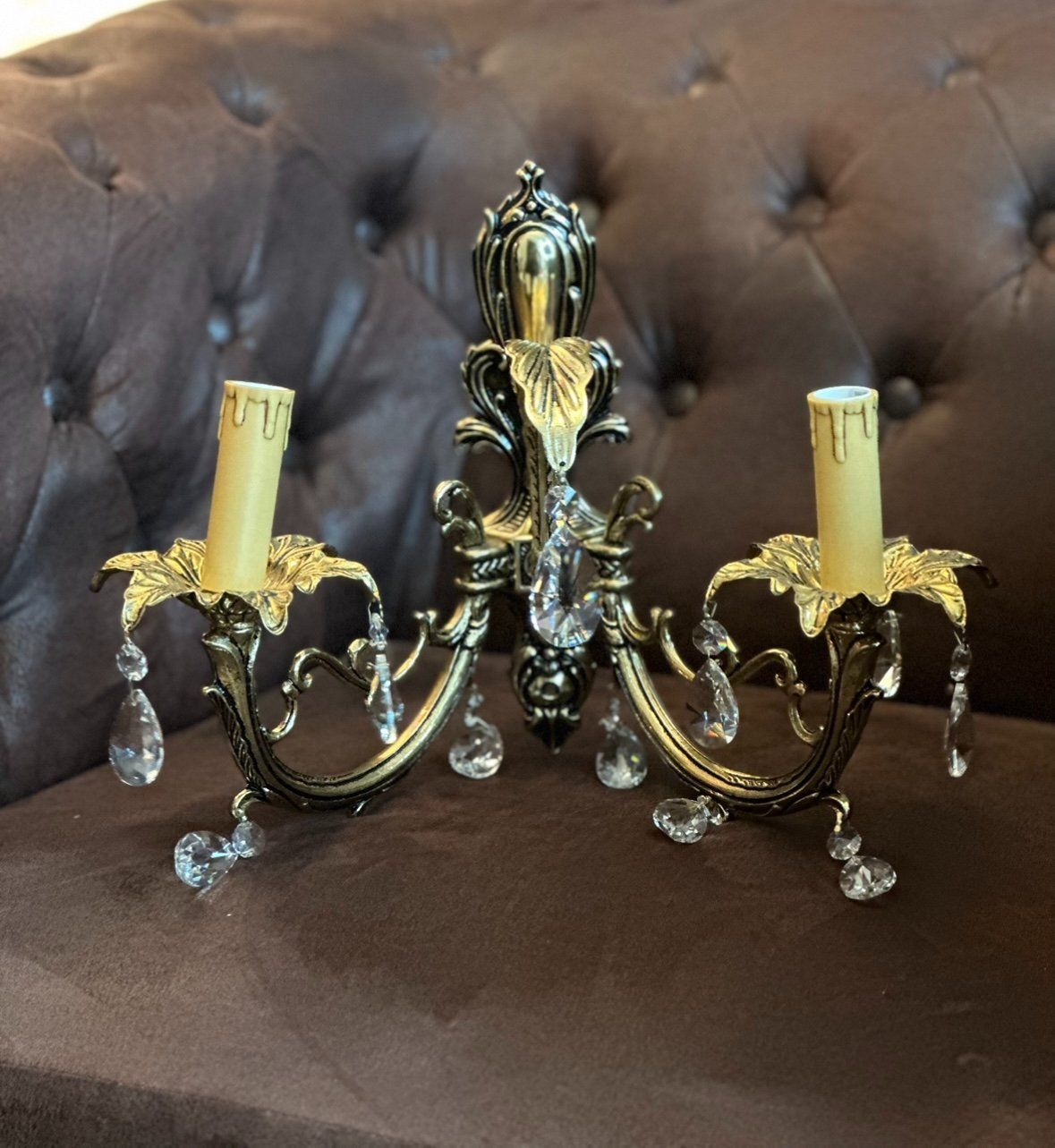 Lampade: 1x Antike Wandleuchte, Messing, Kristallglas – Usato da Olten venduto da antonio.troia 1