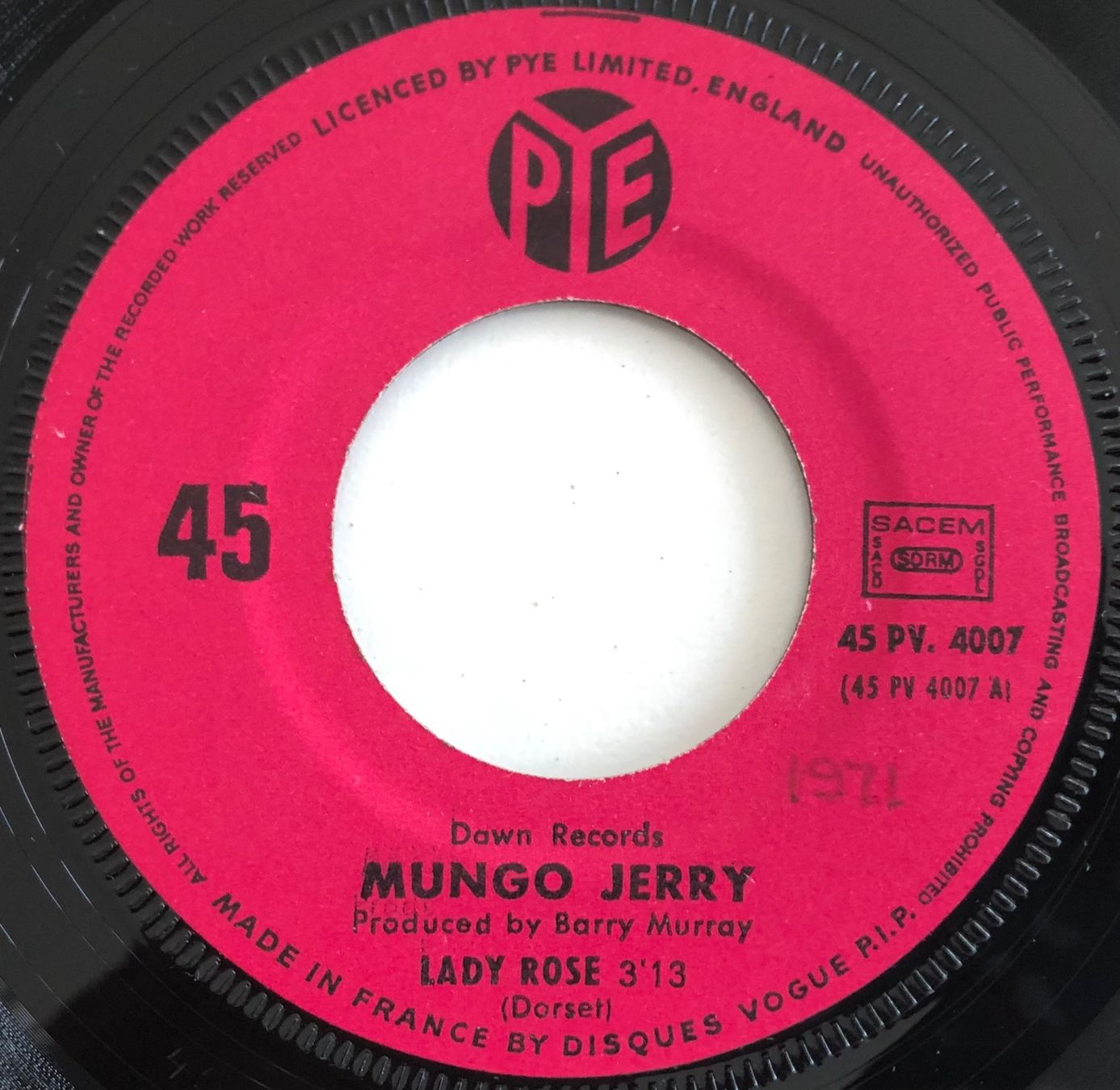 Dischi in vinile: MUNGO JERRY - LADY ROSE – Usato da Poliez-Pittet venduto da Newtown-Records 2