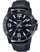 ⌚Herrenuhr ®CASIO Leder Schwarz 5ATM Black Edition Datum NEU