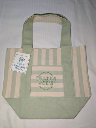 Trader Joes striped mini canvas tote bag green
