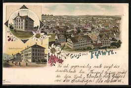 Litho Flawyl, Bahnhofstrasse, Schulhaus 