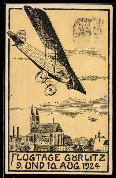 Cartoline postali: Görlitz, Flugtage August 1924, Flugzeug – Usato da Berlin venduto da bartko-reher