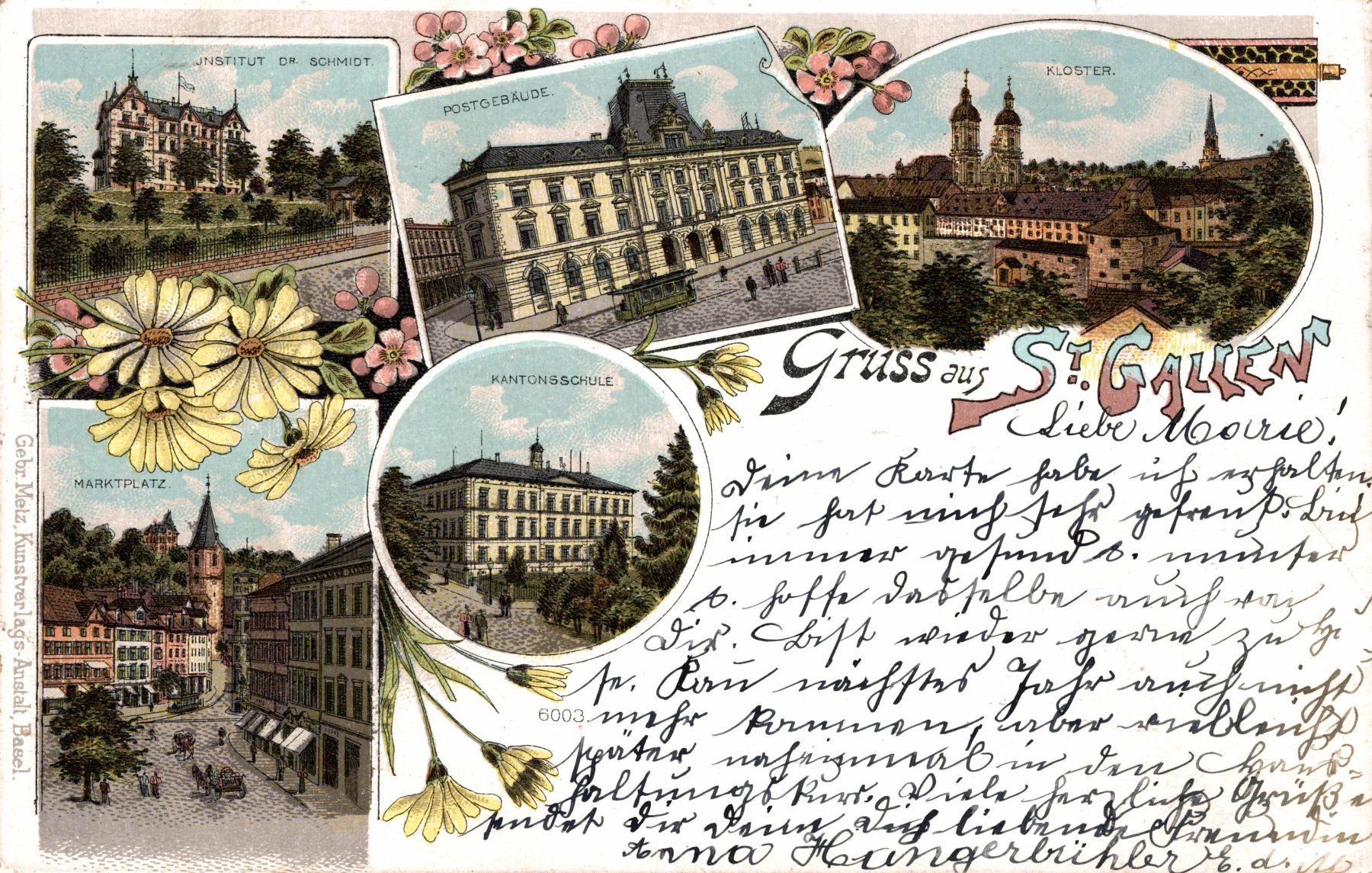 Cartes postales: Gruss aus St. Gallen. Institut Dr. Schmidt, Postgebäude – D'occasion à Bronschhofen par Astore
