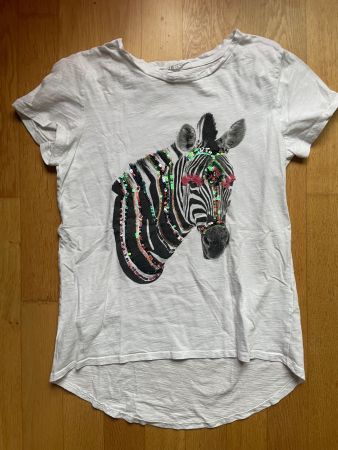T-Shirt weiss Zebra Pailletten H&M Grösse 170