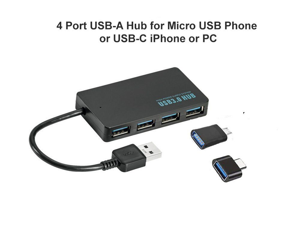 Hubs & Switches: 4 Port USB-A Hub for Micro USB Phone or USB-C iPhone or PC – Neu und originalverpackt aus Hinwil von jeglat