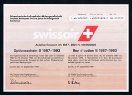 36 Flugbelege viel SWISSAIR + 1 swissair Optionsschein 1987!