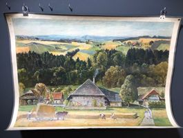 Vintage Schulwandbild BERNER BAUERNHOF Victor Surbek #D1 LxB