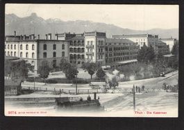 ^Thun , Die Kasernen , Dampflokomotive , gel. 1906