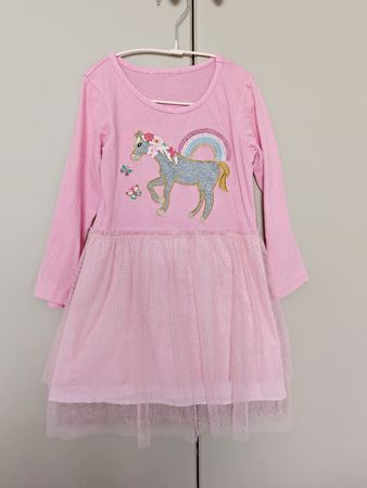 Rosa Einhorn Kleid mit Tüll, Grösse 116