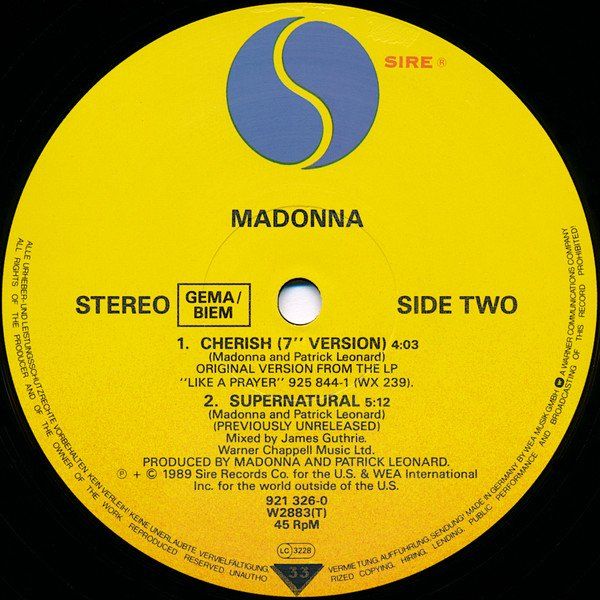 Dischi in vinile: Madonna  Cherish 12" Maxi D/EU 1989 – Usato da Thun venduto da Pemoya 3