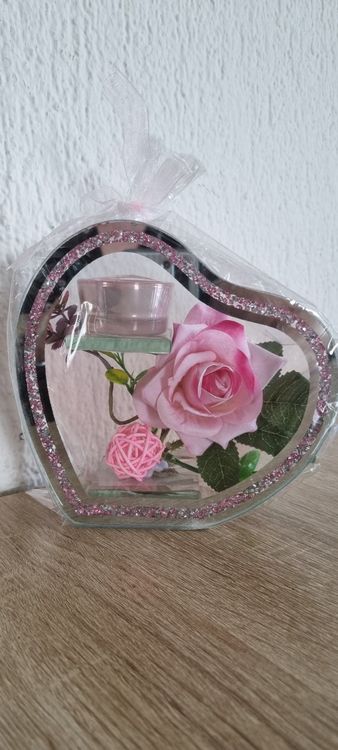 Deko Glasherz mit Kerze und Rose (Neu und originalverpackt) in ...