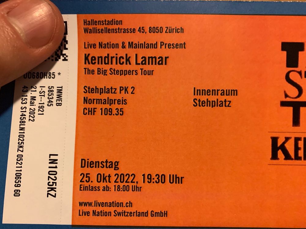 Kendrick Lamar Ticket Hallenstadion 25.10.2022 Stehplatz Kaufen auf