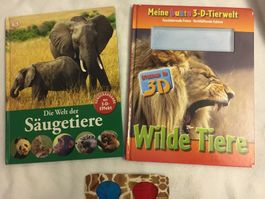 Zwei Bücher 3-D-Effekt „WILDE TIERE“ & „WELT DER SÄUGETIERE“