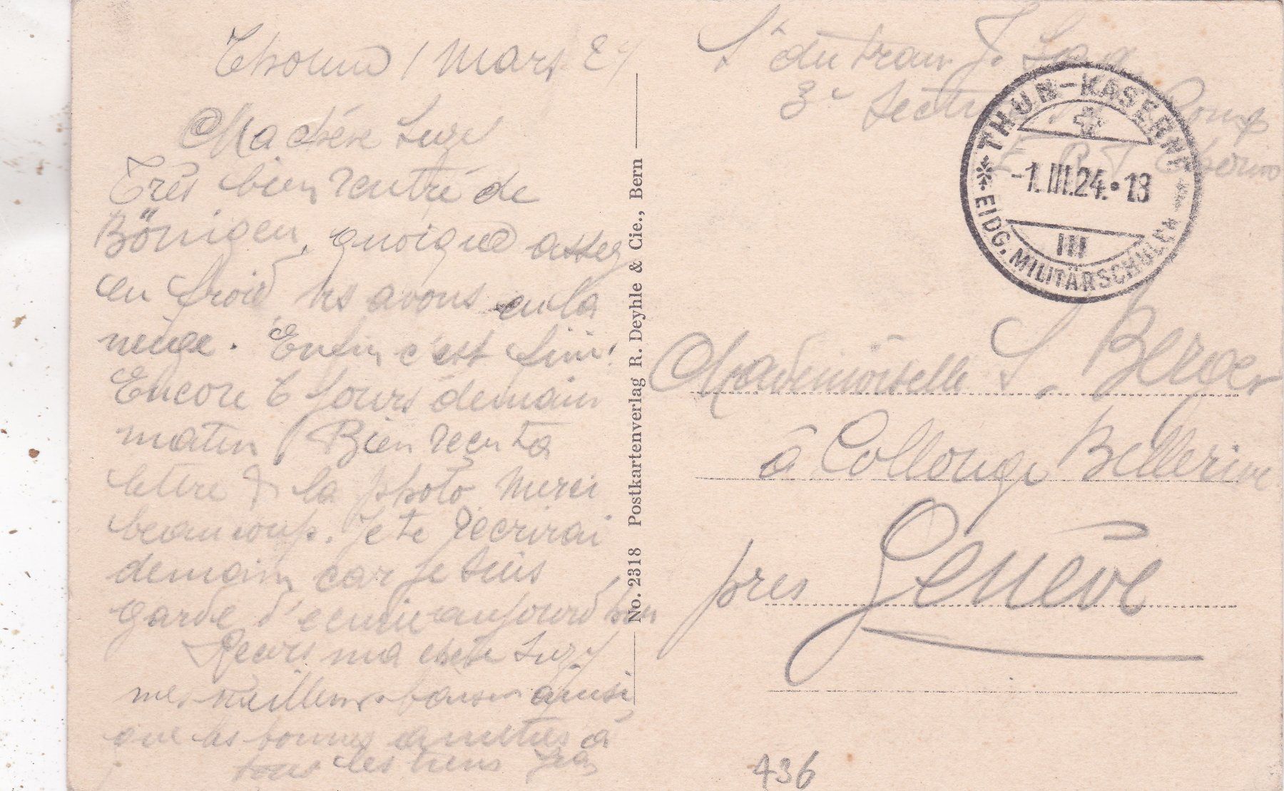 Cartoline postali: Panorama von Thun Kaserne 1924 – Usato da Herisau venduto da Lisegrat2008 1