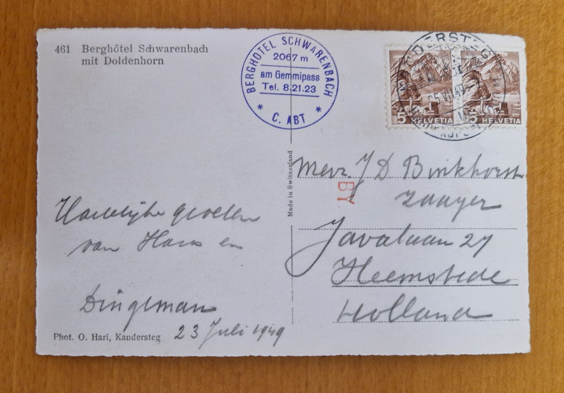 Cartoline postali: Berghotel Schwarenbach, Hotelstempel, 1949 – Usato da Ebikon venduto da Donar50 1