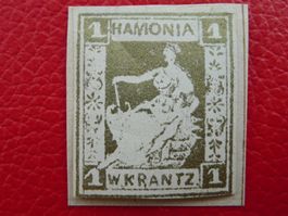 Privatmarke, Sitzende Helvetia KARIKATUR - "HAMONIA" "1 Cts"