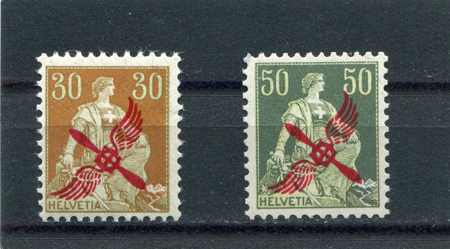 Tutti i francobolli: 1919 Flugpost Nr. 1 und 2 postfrisch – Usato da Winterthur venduto da Kyoung