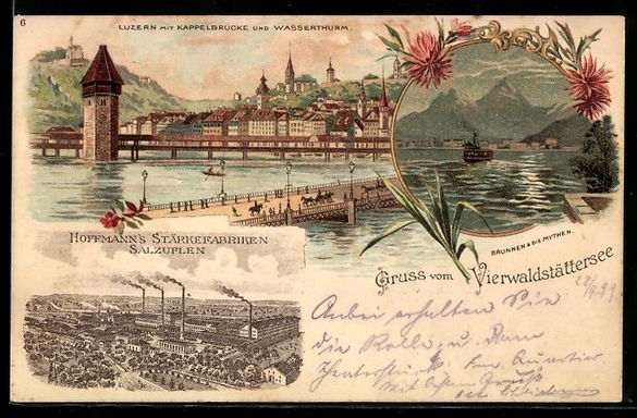 Cartoline postali: Litho Luzern, Ortsansicht mit Kappelbr – Usato da Berlin venduto da bartko-reher