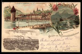 Litho Luzern, Ortsansicht mit Kappelbr