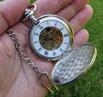 Mechanische Taschenuhr Silber Gold mit Kette u. Doppeldeckel
