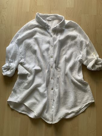 Weiss Sommerbluse, Tunika mit Eye Catcher, Grösse M/l