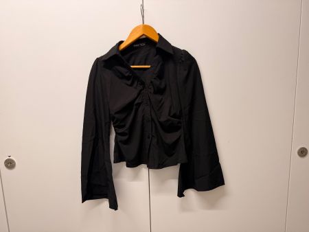 Damen Bluse schwarz gerafft mit Schlagärmeln, Gr. XS - Top!