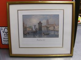Zürich um 1840 Lithografie coloriert Holzrahmen goldig 26 x