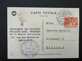 Ballon Post Karte 1956 Paris-Schweiz Maximumkarte   (G1217)