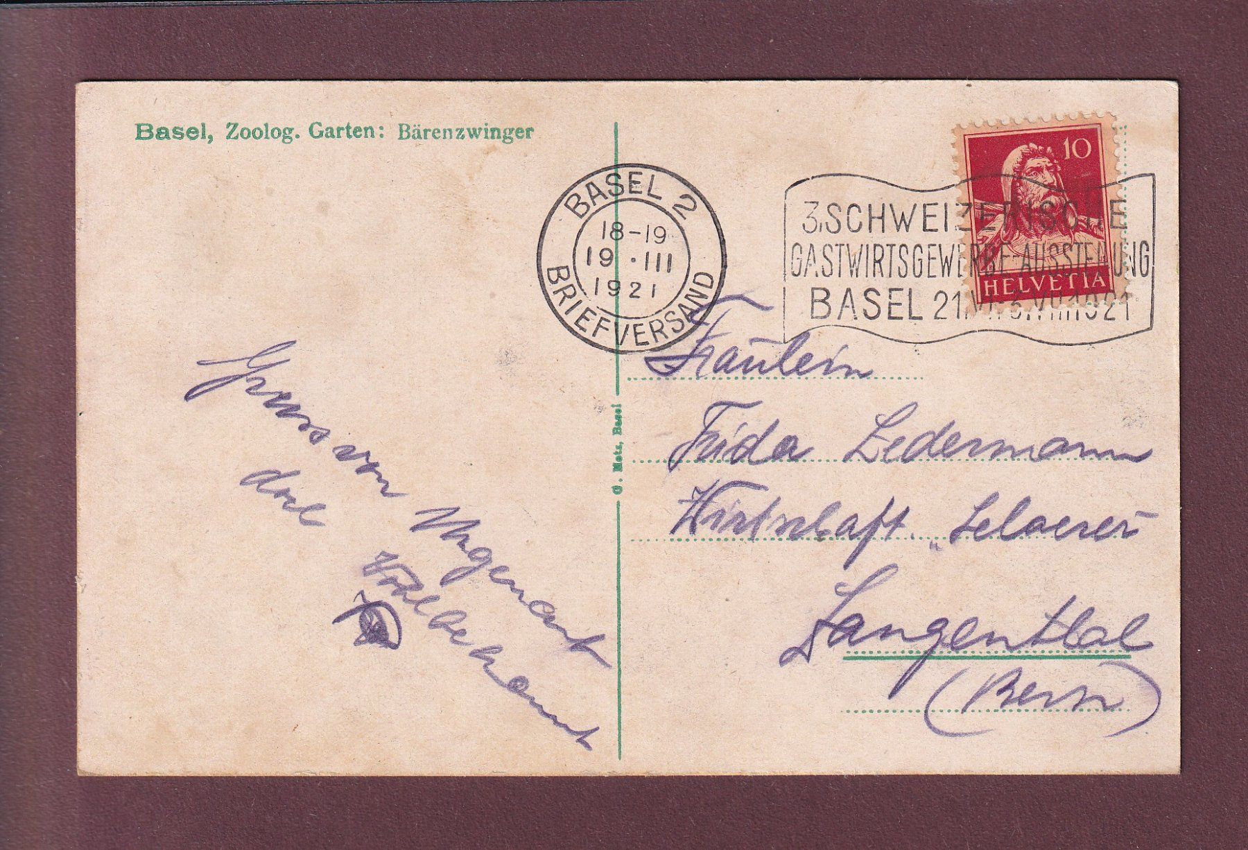Cartoline postali: BASEL - Zoo - Bärenzwinger - 1921 – Usato da Pully venduto da nicecards 1