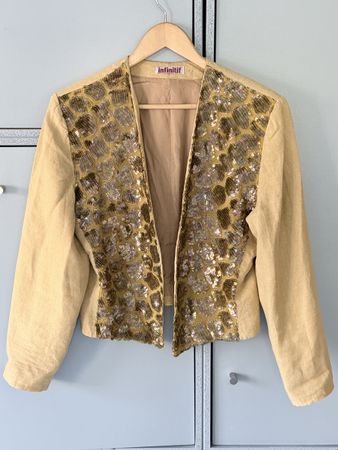 Vintage Leinenjacke Pailletten Champagner Gold Boho Glamour