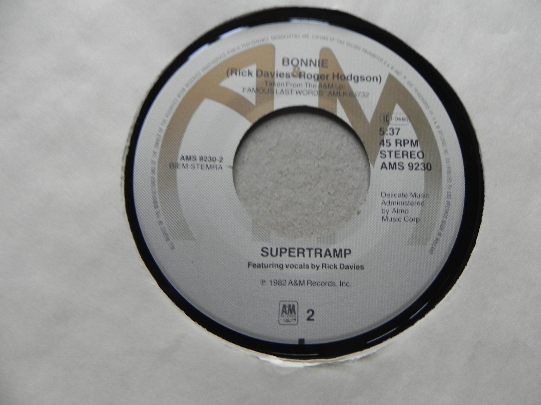 Dischi in vinile: Single 7 " Brit. Rock Pop Band Supertramp 1982 It`s raining – Usato da Siebnen venduto da krimsie 3