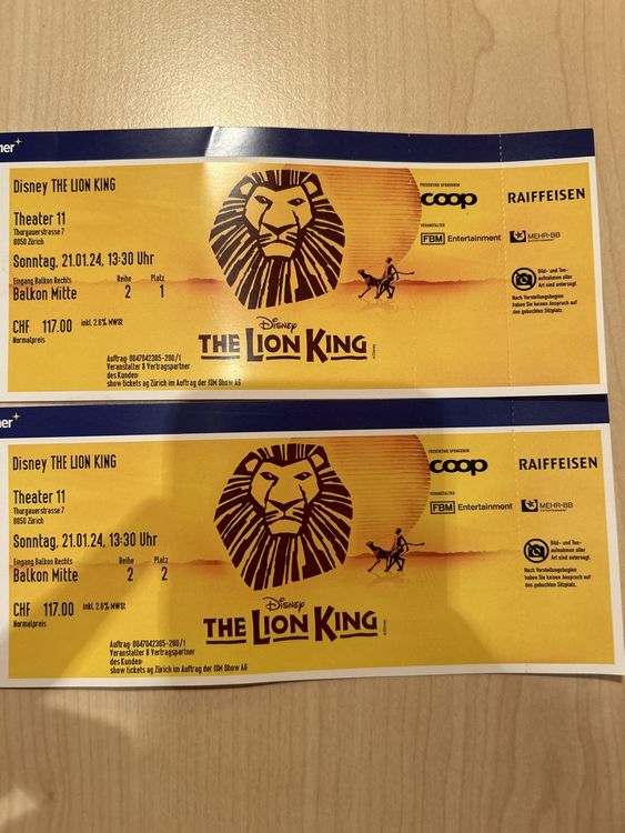 The lion king Tickets Kaufen auf Ricardo